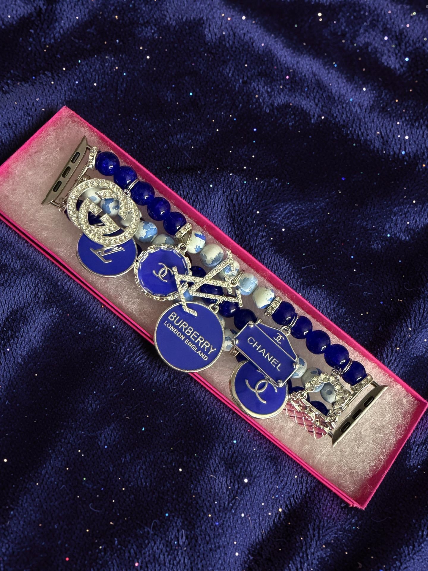 Beaded Apple Watch Band ( Blue & Silver)