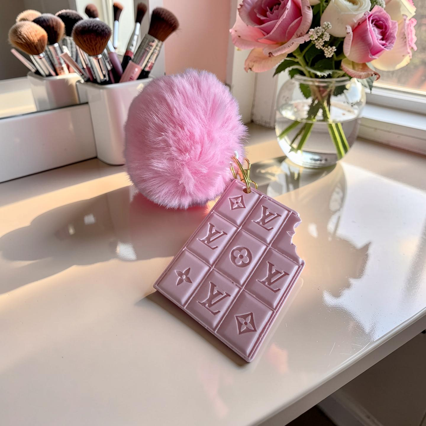 Powder Pink Chocolate Bar Luxury Purse Charm/ Keychain