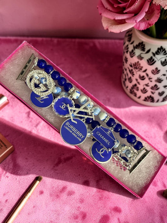 Beaded Apple Watch Band ( Blue & Silver)