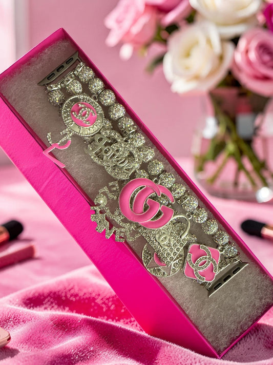 Beaded Apple Watch Band (Pink & Silver)